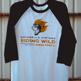 MotoBella Vintage ¾ Sleeve Raglan – Riding Wild Since Forty