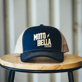 MotoBella Vintage Trucker Hat – Navy & Tan Mesh