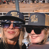 MotoBella Vintage Trucker Hat – Black & Gold Mesh