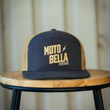 MotoBella Vintage Trucker Hat – Black & Gold Mesh